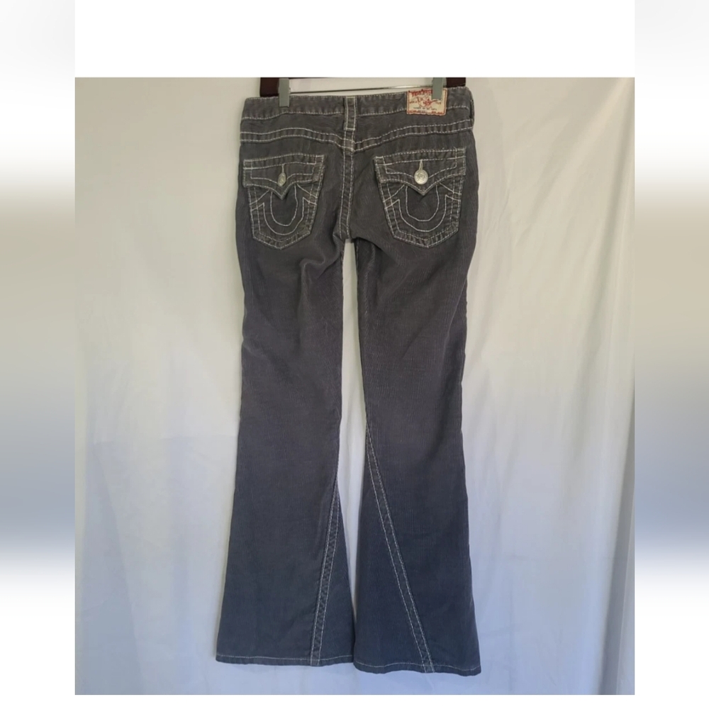 Y2K True Religion Joey Big T Gray Corduroy Flared Low Rise 28 X 30 Jeans - Picture 2 of 8